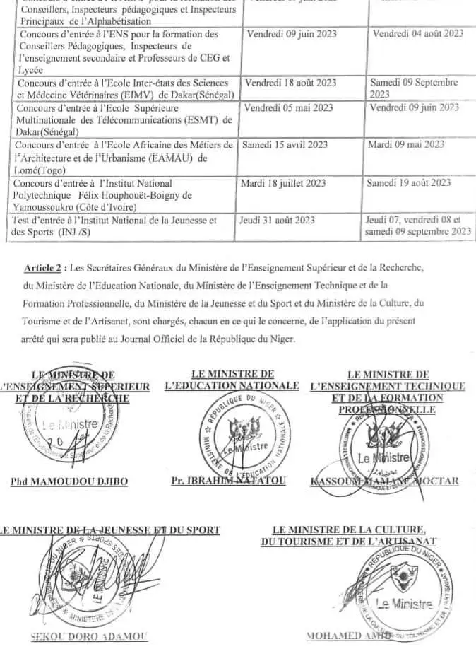 Calendrier des examens ~ concours et tests scolaires professionnels et techniques de l'année 2023 au Niger